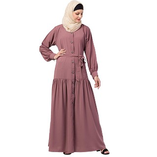 Front open abaya with a belt- Puce Pink